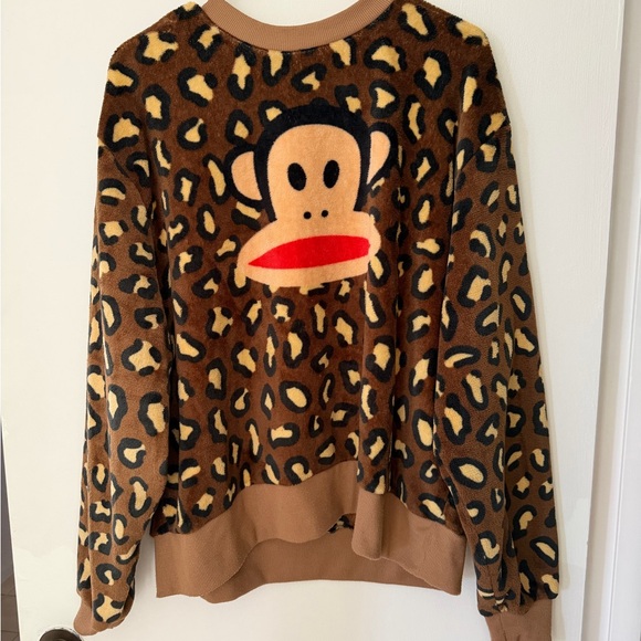 Paul Frank Sweaters - Paul Frank Y2K Cheetah Print Crewneck Oversized Teddy Juniors XL Lounge